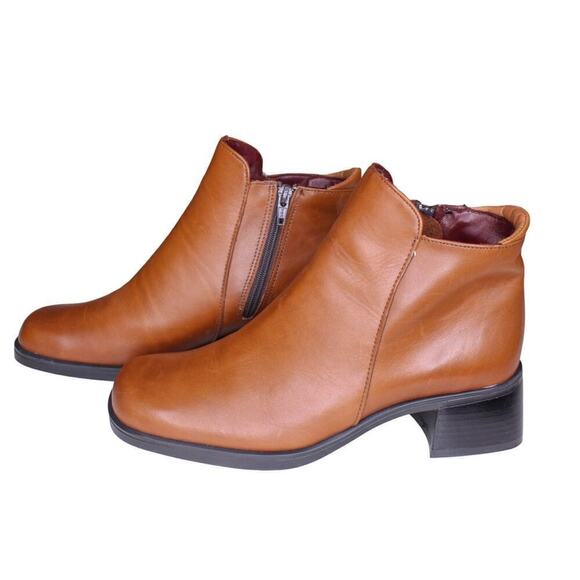 Santana Canada Women's Ankle Boot Brown Leather Chunky Block Heel 6.5M - Picture 1 of 6